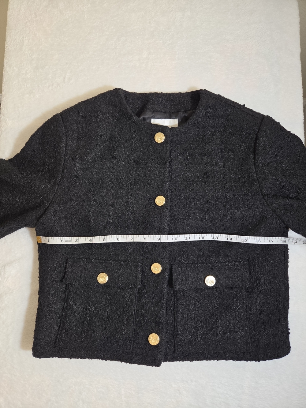 Abercrombie & Fitch Black Collarless Tweed Jacket Gold Buttons Size M - Picture 5 of 12